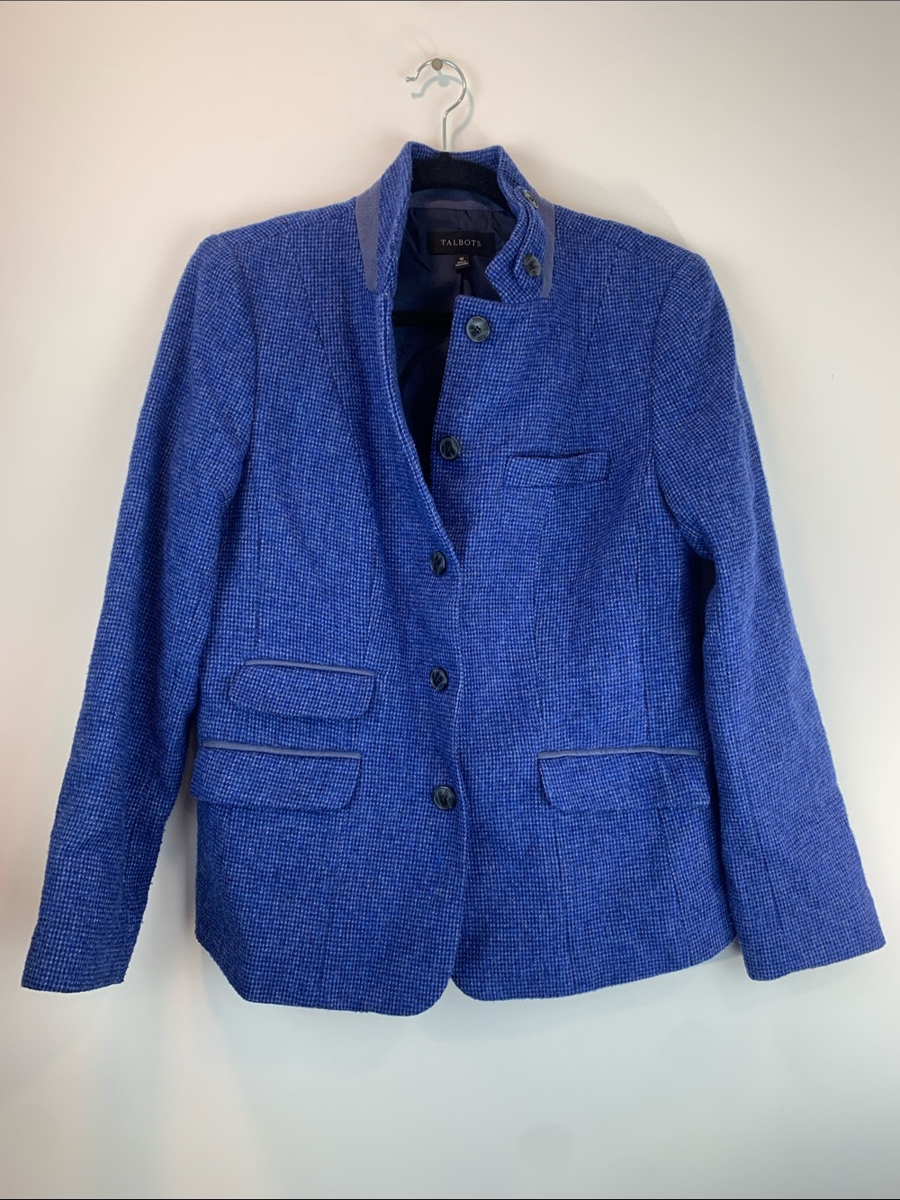 Talbots women’s blue blazer sz 10 wool blend career office business preppy